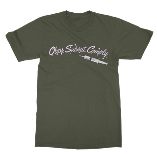Buy army-green Obey. Submit. Comply. Vaccine Classic Adult T-Shirt