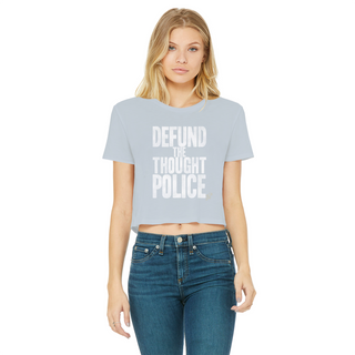 Buy light-blue Defund the Thought Police Classic Women's Cropped Raw Edge T-Shirt