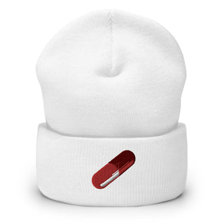 Buy white Red Pill Cuffed Beanie