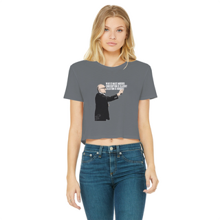 Buy dark-grey Taxation is Robbery Rothbard Classic Women's Cropped Raw Edge T-Shirt