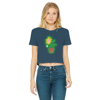 Buy navy Obvious Plant Classic Women's Cropped Raw Edge T-Shirt