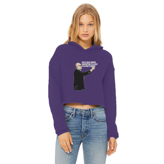 Buy purple Taxation is Robbery Rothbard Ladies Cropped Raw Edge Hoodie