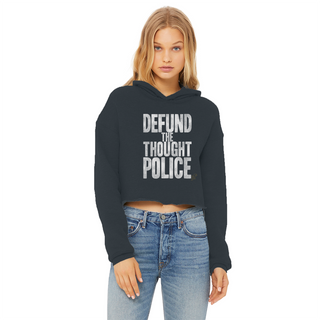 Buy navy Defund the Thought Police Ladies Cropped Raw Edge Hoodie
