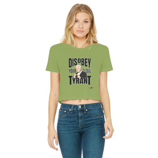 Buy kiwi Disobey Your Global Tyrant Biden Classic Women's Cropped Raw Edge T-Shirt