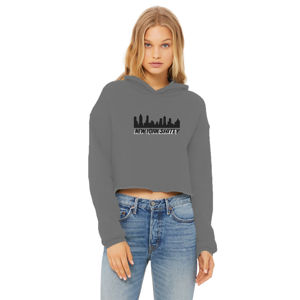 New York Shitty Post Ladies Cropped Raw Edge Hoodie