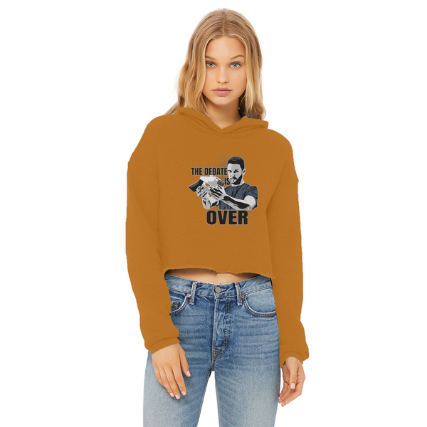 The Debate is Over Ladies Cropped Raw Edge Hoodie