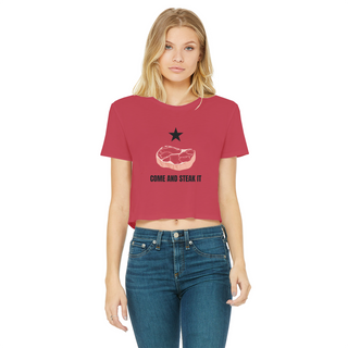 Buy red Come and Steak it Classic Women's Cropped Raw Edge T-Shirt