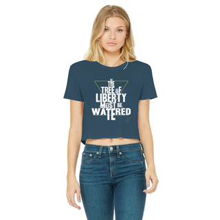 Buy navy The Tree Must Be Watered Classic Women's Cropped Raw Edge T-Shirt
