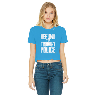 Buy sapphire Defund the Thought Police Classic Women's Cropped Raw Edge T-Shirt