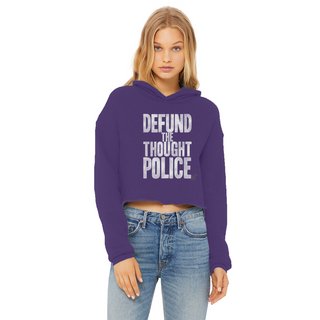 Buy purple Defund the Thought Police Ladies Cropped Raw Edge Hoodie