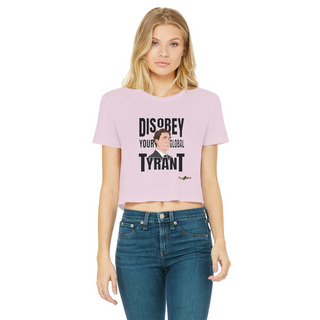 Buy light-pink Disobey Your Global Tyrant Trudeau Classic Women's Cropped Raw Edge T-Shirt
