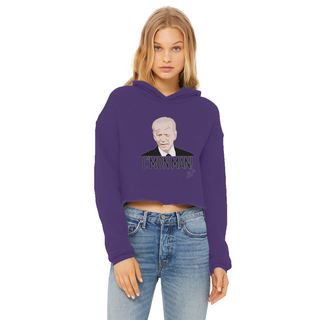 Buy purple C’mon Man Biden Ladies Cropped Raw Edge Hoodie
