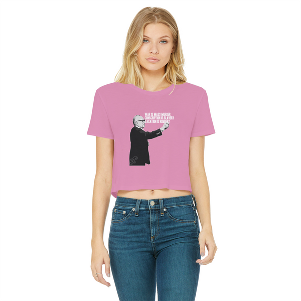 Taxation is Robbery Rothbard B&W Classic Women's Cropped Raw Edge T-Shirt