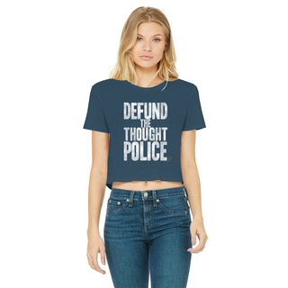 Buy navy Defund the Thought Police Classic Women's Cropped Raw Edge T-Shirt