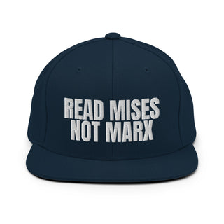 Buy dark-navy Read Mises, Not Marx Snapback Hat