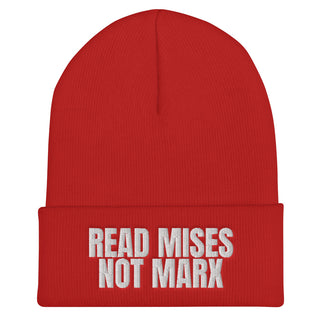 Buy red Read Mises, Not Marx Cuffed Beanie