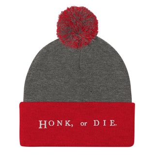 Buy dark-heather-grey-red Honk or Die Pom-Pom Beanie